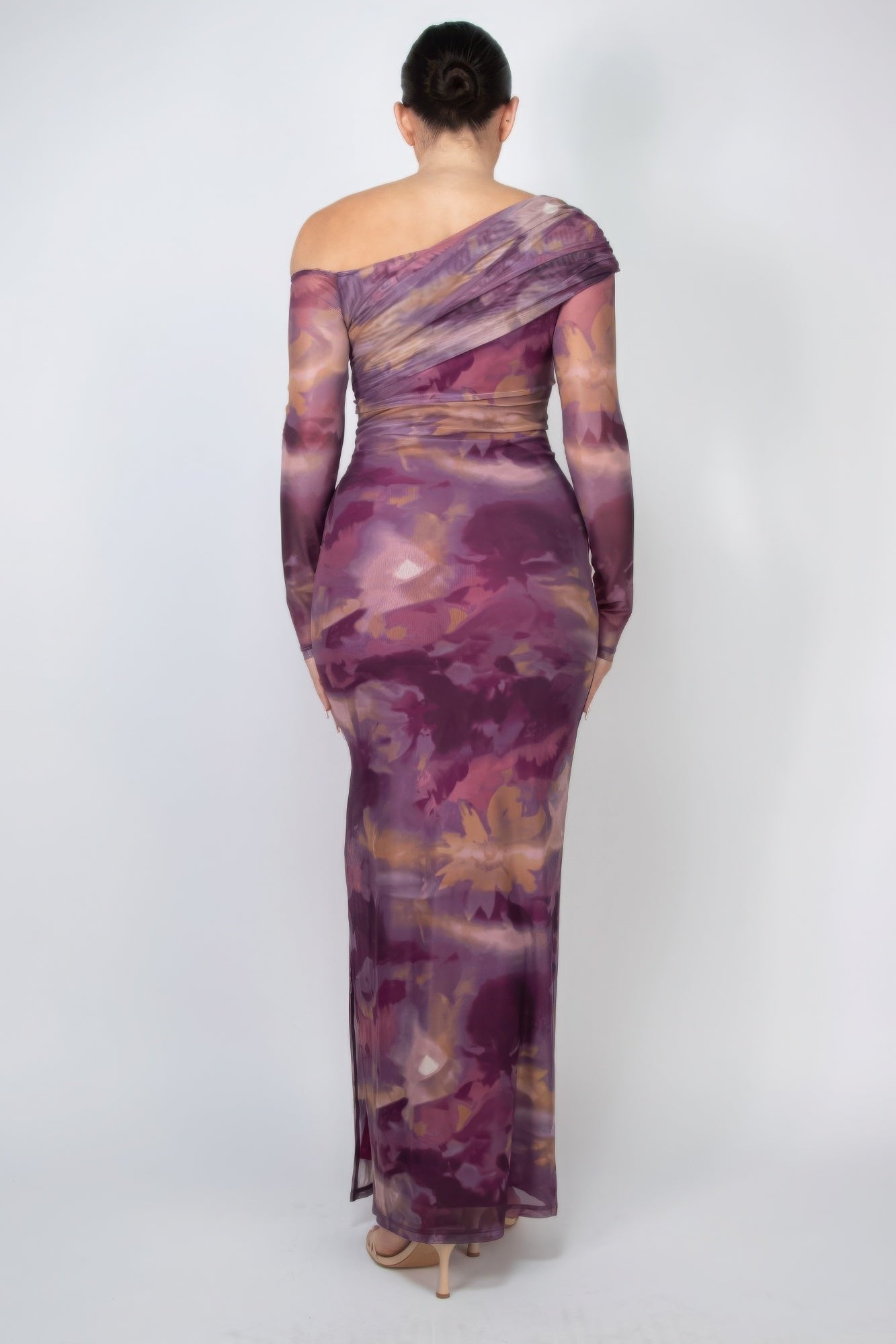 Printed mesh slit bodycon dress - Body By J'ne