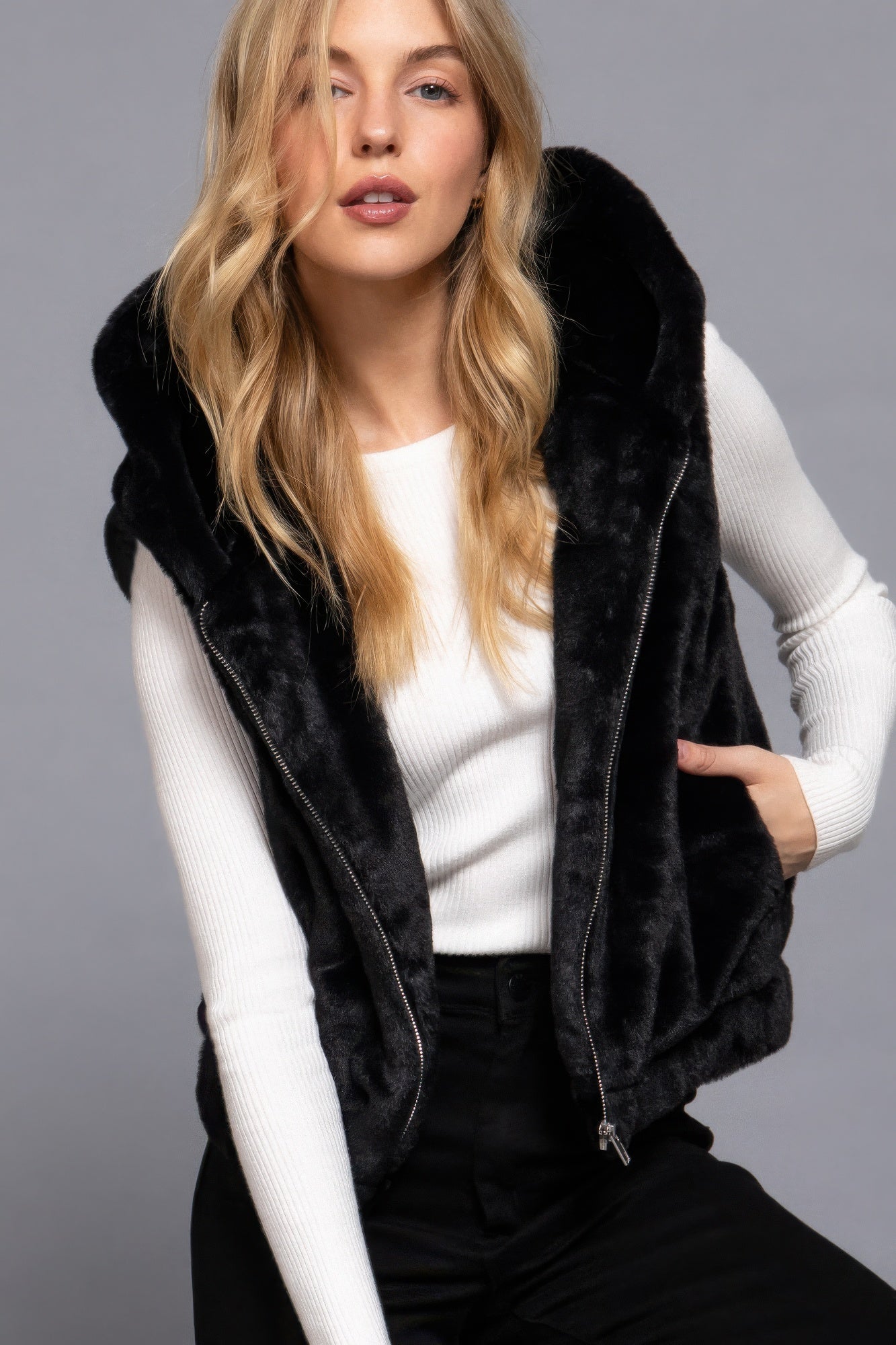 Hoodie Faux Fur Vest - Body By J'ne