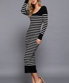 Long Slv Round Neck Stripe Sweater Long Dress