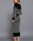 Long Slv Round Neck Stripe Sweater Long Dress