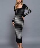 Long Slv Round Neck Stripe Sweater Long Dress