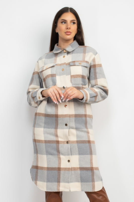Plaid Buttoned Shacket Coat - Body By J'ne