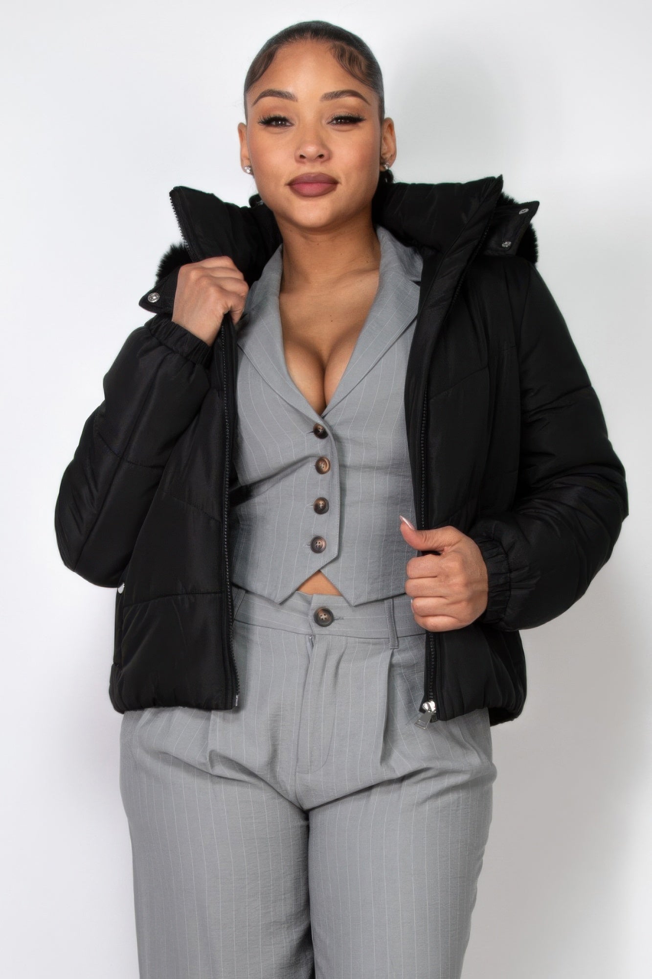 Insulated Zip-up Faux Fur Hooded Jacket - Body By J'ne