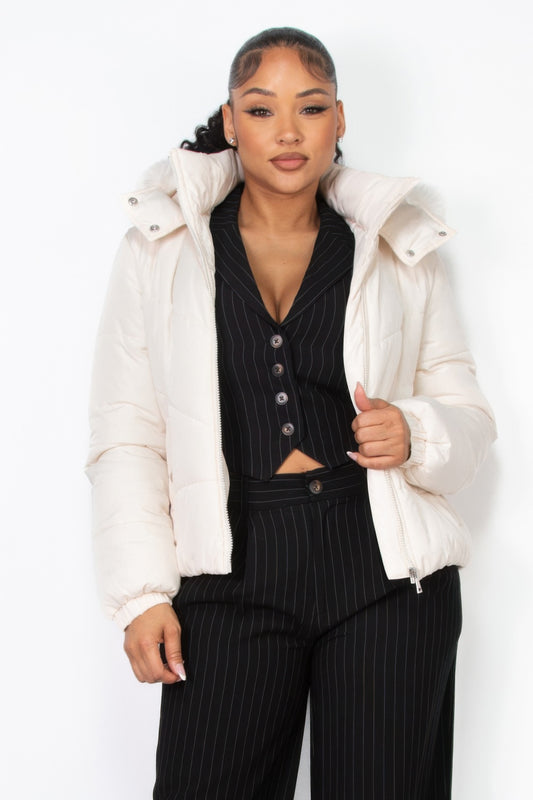 Insulated Zip-up Faux Fur Hooded Jacket - Body By J'ne