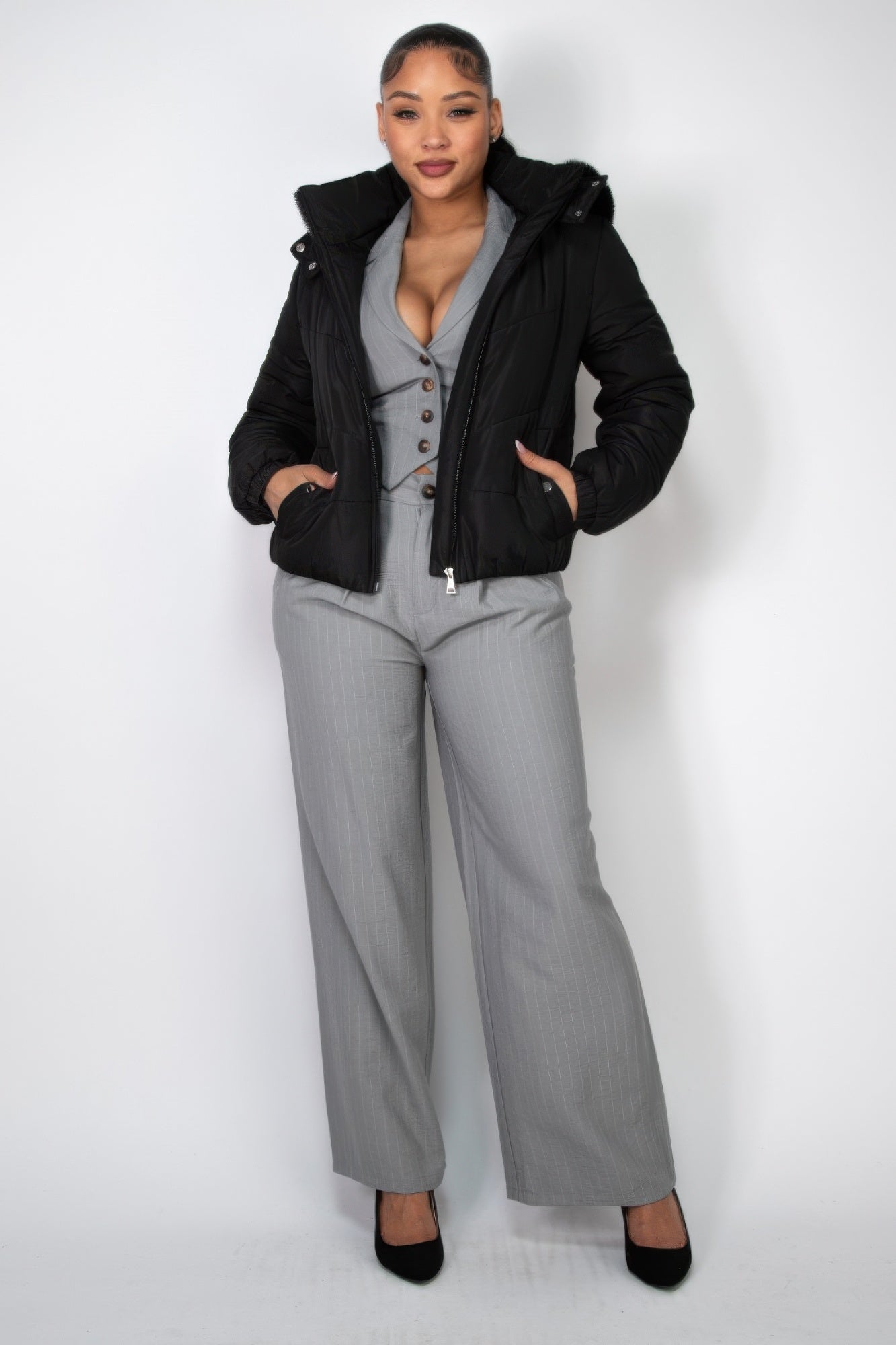 Insulated Zip-up Faux Fur Hooded Jacket - Body By J'ne