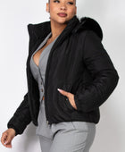 Insulated Zip-up Faux Fur Hooded Jacket