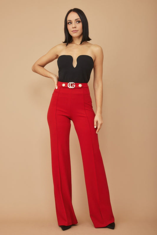 Cg Buckle And Button Detail Pants - Body By J'ne