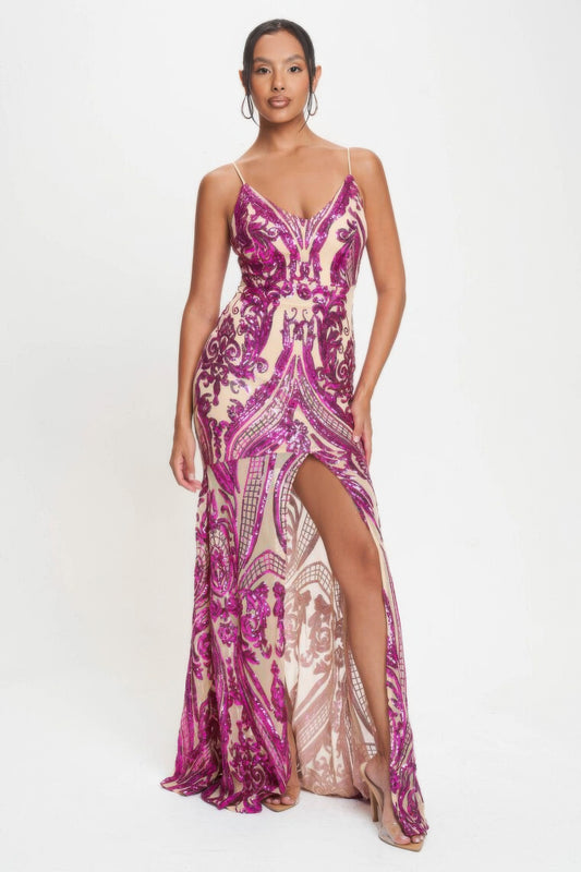Spaghetti Strap Art Deco Sequins Maxi Dress - Body By J'ne