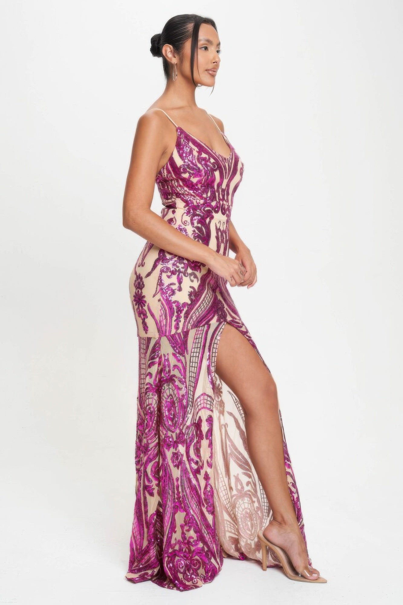 Spaghetti Strap Art Deco Sequins Maxi Dress - Body By J'ne