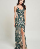 Spaghetti Strap Art Deco Sequins Maxi Dress