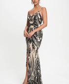 Spaghetti Strap Art Deco Sequins Maxi Dress