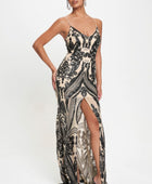 Spaghetti Strap Art Deco Sequins Maxi Dress