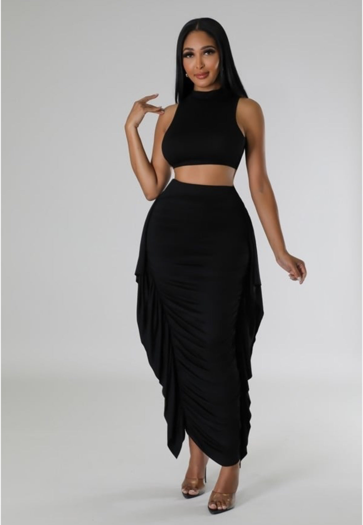 Crop Top Ruched High Waisted Skirt Set - Body By J'ne