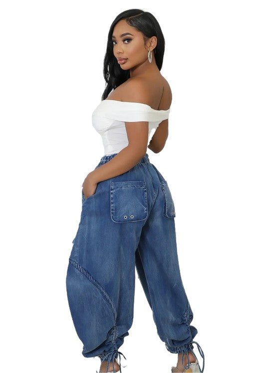 CHRISTA HAREM STYLE DENIM PANTS - Body By J'ne