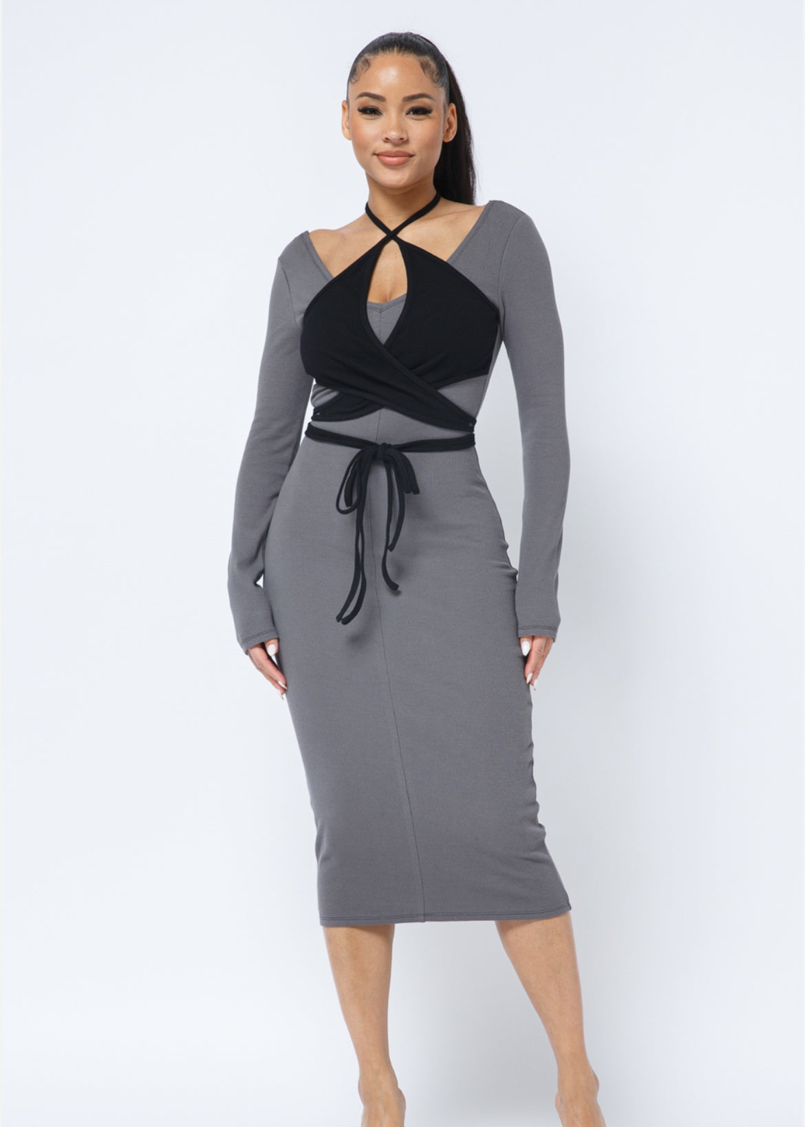 Waist Tie V Neck Midi - Body By J'ne