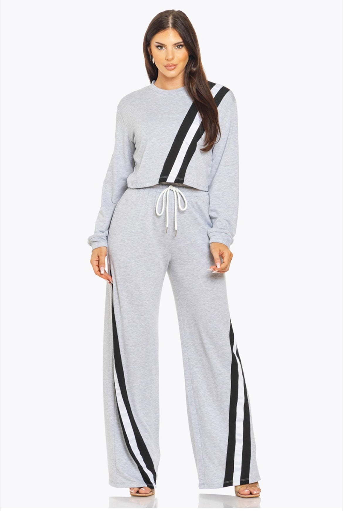 Striped Top & Flare Pants Set