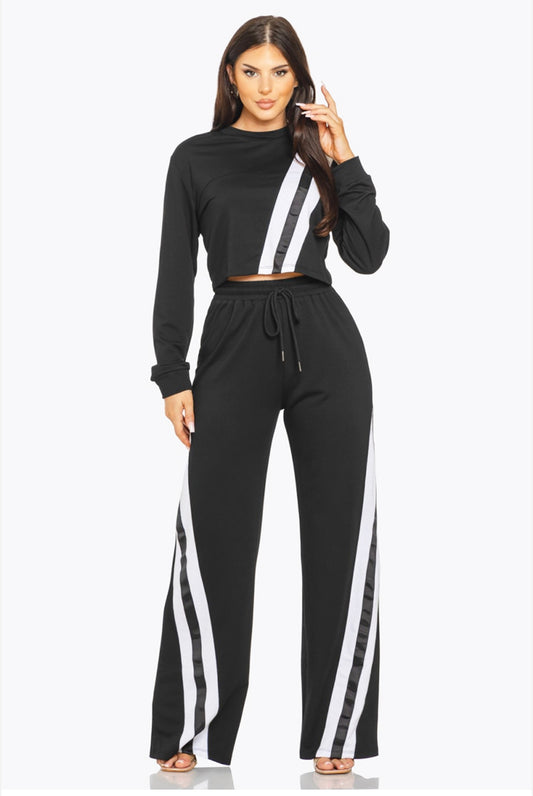 Striped Top & Flare Pants Set