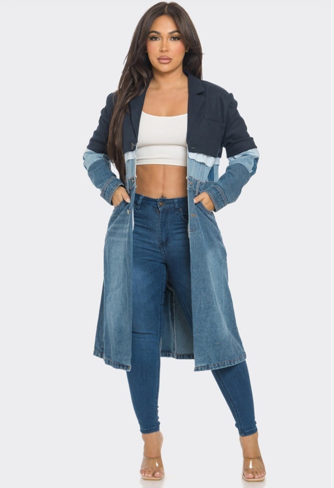 Stylish Multi-Denim Trench Coat - Body By J'ne