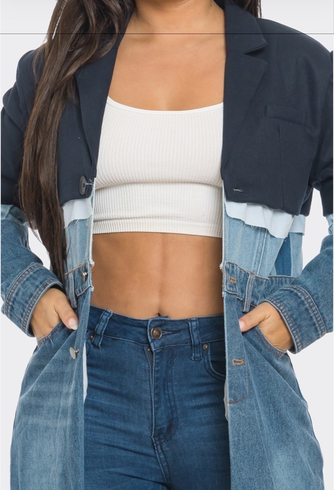 Stylish Multi-Denim Trench Coat - Body By J'ne