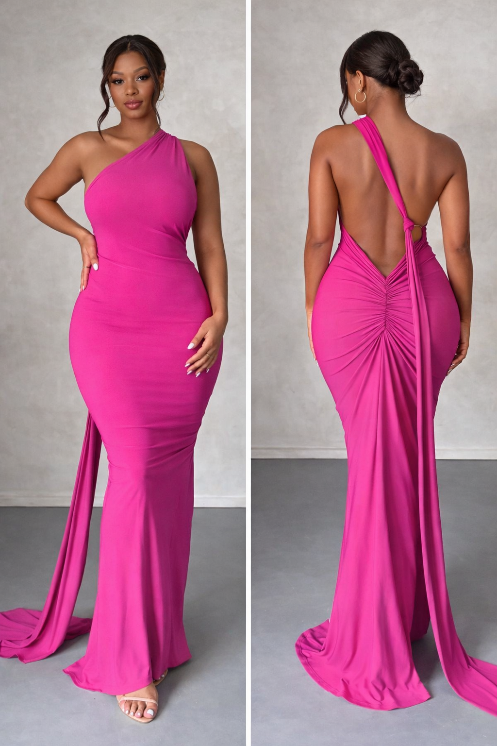 Backless One-Shoulder Ruched Bodycon Maxi Dress