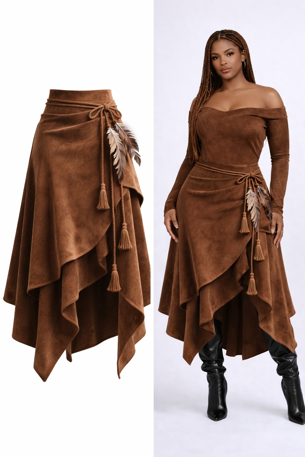 Tassel Suede Asymmetrical Skirt