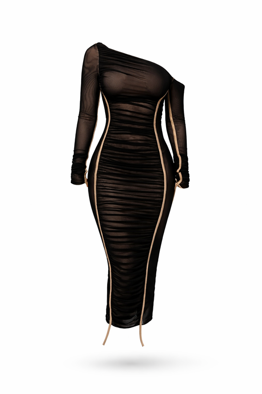 One-Shoulder Ruched Bodycon Midi Dress