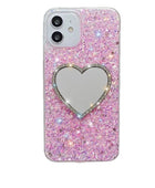 Epoxy Mirror Heart Shape Rhinestone Phone Case