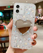 Epoxy Mirror Heart Shape Rhinestone Phone Case