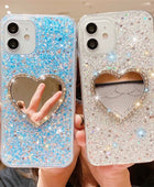 Epoxy Mirror Heart Shape Rhinestone Phone Case