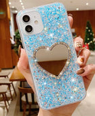 Epoxy Mirror Heart Shape Rhinestone Phone Case