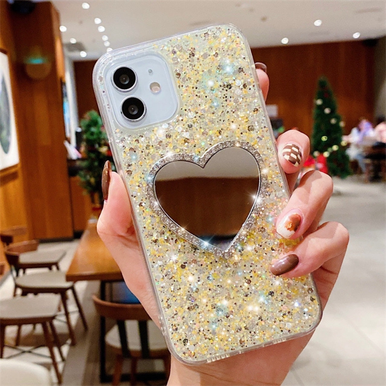 Epoxy Mirror Heart Shape Rhinestone Phone Case - Body By J'ne