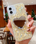 Epoxy Mirror Heart Shape Rhinestone Phone Case