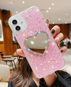 Epoxy Mirror Heart Shape Rhinestone Phone Case