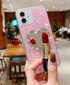 Epoxy Mirror Heart Shape Rhinestone Phone Case