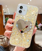 Epoxy Mirror Heart Shape Rhinestone Phone Case