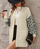 Pocketed Leopard Open Front Cardigan