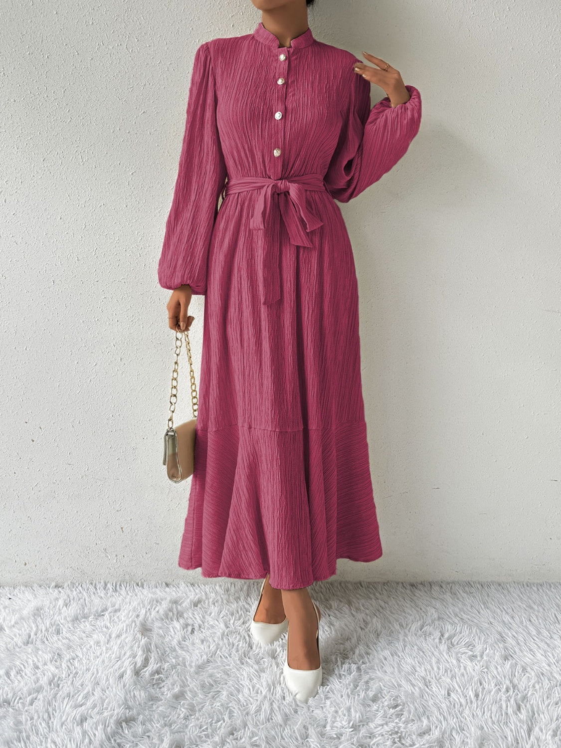 Tie Waist Long Sleeve Dress - Body By J'ne