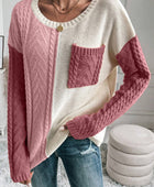 Color Block Round Neck Long Sleeve Sweater