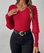 Swiss Dot V-Neck Long Sleeve Top