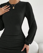 Ruffled Round Neck Long Sleeve Mini Dress - Body By J'ne