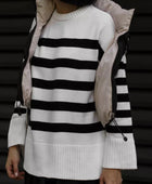 Slit Striped Round Neck Sweater