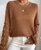 Pearl Detail Round Neck Long Sleeve Sweater