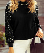 Pearl Detail Mock Neck Long Sleeve Sweater