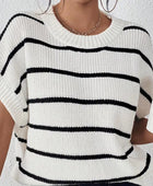 Striped Round Neck Short Sleeve Knit Top