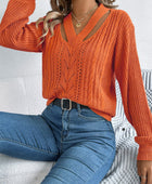 Cutout V-Neck Long Sleeve Sweater