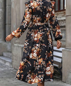 Ruffled Printed Surplice Long Sleeve Midi Dress