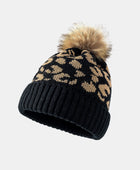 Leopard Pom-Pom Cuffed Beanie