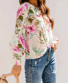 Printed Round Neck Lantern Sleeve Blouse