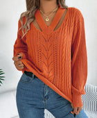 Cutout V-Neck Long Sleeve Sweater