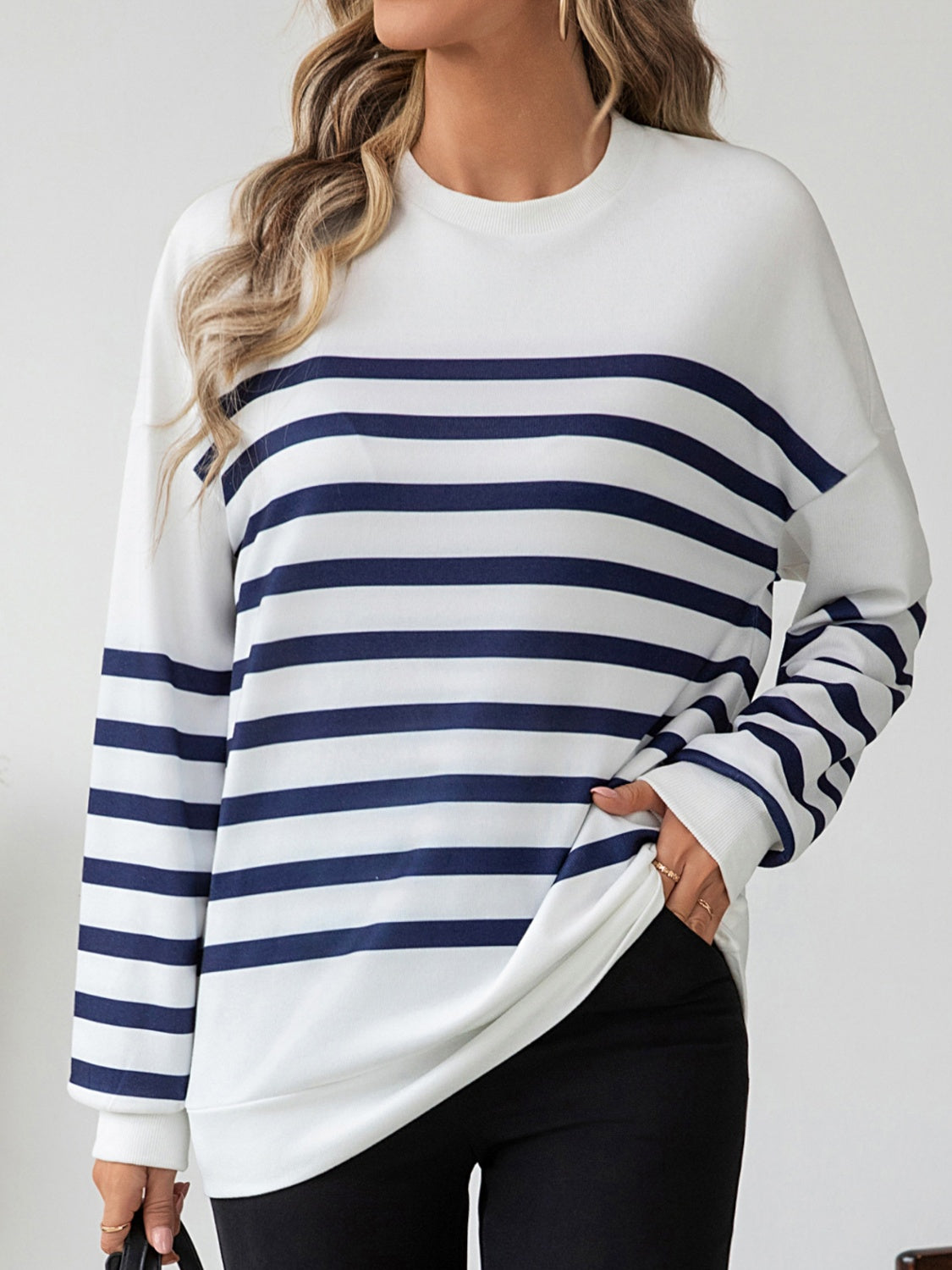 Striped Round Neck Long Sleeve T-Shirt - Body By J'ne